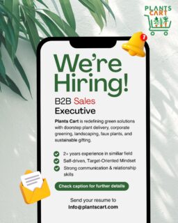 At Plants Cart, we’re redefining how #individuals and #businesses bring nature into everyday life. From plant delivery at your doorstep to corporate greening services, #landscaping, premium faux plants and #sustainable gifting.

We’re looking for a dynamic B2B Sales Executive (2+ year experience) to join our team. If you love building relationships, driving growth, and bringing innovative green solutions to clients, this role is for you!

What you’ll do: 
·Identify & pursue new business opportunities
·Build and nurture corporate client relationships
·Drive revenue growth through innovative plant-based solutions

What we’re looking for:
·2+ year of B2B sales experience
·Strong communication & relationship-building skills
·Self-driven, target-oriented mindset

Perks & Benefits:
·Salary: ₹3-4 LPA
·Profit-sharing incentives
·Hands-on exposure & fast growth in a booming green industry
·Opportunity to work with a passionate and eco-driven team

Location: Noida
Grow your career while helping others grow green!

Send your resume by 25th September 2025 at Info@plantscart.com

#WeAreHiring #HiringNow #JobOpportunity #CareerOpportunity
#SalesJobs #B2BSales #GreenJobs #EcoJobs #PlantIndustry
#NoidaJobs #DelhiNCRJobs #vacancy #job
